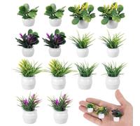 Lot de 14 plantes miniatures pour maison de poupée - Vert - Accessoires de plantes de bonsaï - Maison de poupée - Plante miniature - Plantes en pot - Petites fleurs pour décoration de jardin DIY