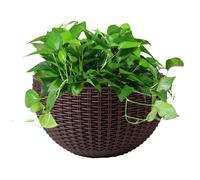 Lot de 14 pots de fleurs à suspendre au mur, 21 x 16,5 cm, imitation rotin, semi-circulaire, sans perçage, style européen semi-rond, pots de fleurs à suspendre pour l'extérieur avec crochets