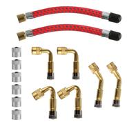 Lot de 14 rallonges de valve de voiture : 6 x 45°, 90 °, 135 °, adaptateurs de valve coudés, 2 rallonges flexibles de valve de pneu de 10 cm, 6 capuchons en métal, pour voiture, moto, vélo, scooter