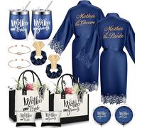 Lot de 14 sacs fourre-tout en toile satinée pour mariée et marié avec trousse de maquillage, gobelet de 355 ml, petit miroir de maquillage, chouchous et bracelet à nœuds, cadeau de mariage pour maman