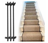 Lot de 14 supports de tige de moquette en métal noir pour escaliers, kit de fixation minimaliste pour tapis, comprend du matériel pour une installation sécurisée, 102 cm de long, idéal pour les tapis
