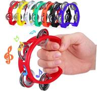 Lot de 14 tambourins à main pour adultes - Instruments de musique à percussion (7 couleurs) - Mini shaker portatif en forme de demi-lune avec grelots en métal