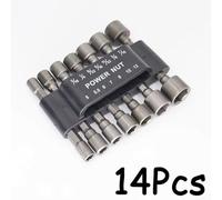 Lot de 14 tournevis à douille avec tige hexagonale de 35,6 cm et adaptateur de douille en acier au chrome vanadium adapté pour l'insertion de tournevis pneumatique et l'utilisation de la tige