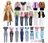 Lot de 14 vêtements de poupée compatibles avec poupée Barbie de 29,9 cm, vêtements de poupée tendance avec 1 manteau marron, 2 jupes, 3 vestes, 1 demi-jupe, 1 pinafore Sress, 1 pantalon, 1 combinaison