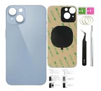 Lot de 14 vitres arrière de rechange pour iPhone 14 (bleu, 6,1 pouces) avec ruban adhésif pré-installé, instructions d'installation (français non garanti), outils de réparation (bleu)