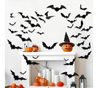 Lot de 140 autocollants muraux 3D noirs chauve-souris, 5 tailles, en PVC, décoration d'Halloween pour Halloween, décoration de fête, extérieur, décoration de fenêtre, accessoire de fête gothique