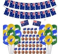 Lot de 140 décorations de fête australienne - Accessoires de fête australiens pour départ, bannière australienne ondulée à la main, ballons en latex pour fête australienne et Nouvel An