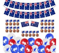 Lot de 140 décorations de fête australiennes - Accessoires de fête australiens rouges et bleus, bannière australienne ondulée à la main, ballons en latex pour fête de l'Australie