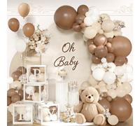 Lot de 140 décorations de fête prénatale marron café - Kit de guirlande d'arche de ballons neutres avec 4 boîtes pour bébé - Ballons beige moka sable nude pour thème ours en peluche, « A Baby Is