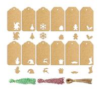 Lot de 140 étiquettes en papier kraft à suspendre avec ficelle attachée pour décoration d'arbre pour emballage cadeau avec ficelle attachée