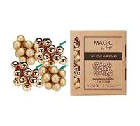 Lot de 144 boules de Noël sur fil en verre 2 cm x 144 baies miroir dans une boîte en carton doré brocart