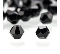 Lot de 144 perles en verre à enfiler - 8 mm - Perles de cristal à facettes - Perles en verre rhombus - Pour travaux manuels, fabrication de bijoux, colliers, boucles d'oreilles, bracelets - Noir