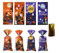 Lot de 144 sacs à bonbons d'Halloween en cellophane transparent avec 144 attaches torsadées, fournitures cadeaux de fête pour enfants, collations, biscuits, pop-corn