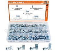 Lot de 145 inserts filetés 1/4-20, inserts en bois, inserts filetés en acier pour vis de meubles en bois, HELIFOUNER 1/4"-20 x 10 mm/15 mm/20 mm/25 mm avec clé hexagonale