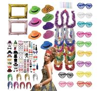 Lot de 147 accessoires de décoration de fête néon, chapeaux néon, perruques métallisées, lunettes d'obturation, boa colorés, accessoires de photomaton pour mariage, Halloween, Noël, adultes, boîte