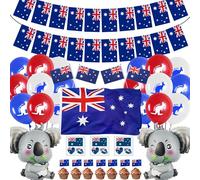 Lot de 149 accessoires de fête australiens rouges et bleus Drapeaux ondulés à la main Ballons gonflables en latex Autocollants