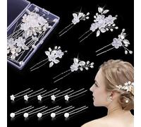 Lot de 15 accessoires de cheveux de mariage en forme de U avec strass et fleurs - Barrettes élégantes pour mariée, bal de fin d'année et mariage - Barrettes délicates pour femme (argenté)