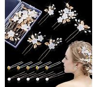 Lot de 15 accessoires de cheveux de mariage en forme de U avec strass et fleurs - Barrettes élégantes pour mariée, bal de fin d'année et mariage - Barrettes délicates pour femme (doré)