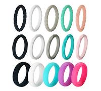 Lot de 15 alliances en silicone pour femme, fines et empilables, confortables en caoutchouc (plusieurs couleurs), Silicone