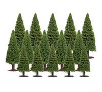 Lot de 15 arbres miniatures en plastique vert 9 cm, 10 cm, 12,5 cm | Construction en plastique, design léger, bases pré-assemblées, couleur vert vif, compatible avec les trains miniatures