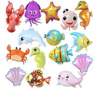 Lot de 15 Ballons Animaux de l'Océan TACYKIBD - Décorations de Fête Sous la Mer, Requin et Poisson pour Anniversaire d'Enfants