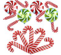 Lot de 15 ballons de Noël ronds en mylar avec tourbillon et canne, décorations de Noël rouges et vertes pour fête d'anniversaire sur le thème des vacances du Nouvel An