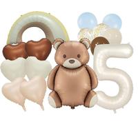 Lot de 15 ballons décoratifs en forme d'ours pour 5e anniversaire garçon et fille avec ballon en aluminium en forme de cœur