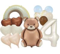 Lot de 15 ballons décoratifs en forme d'ours, pour le 4ème anniversaire garçon et fille, avec ballon en aluminium en forme de cœur, pour décoration d'anniversaire d'enfant