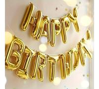 Lot de 15 ballons en feuille d'argent de 40,6 cm - Bannière « Happy Birthday » pour décorations de fête | Grands chiffres et personnages en Mylar métallique (doré)