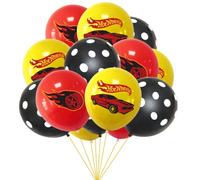Lot de 15 ballons en latex motif voiture de course - 30,5 cm - Noir/rouge/doré - Décoration d'anniversaire pour enfants