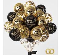 Lot de 15 ballons en latex pour 70e anniversaire - Noir et doré - Décorations de fête d'anniversaire pour homme et femme - Fournitures de décoration de 70e anniversaire (70 ans)