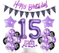 Lot de 15 ballons violets - Décoration de gâteau - Décoration de gâteau - Pour fille - 15 ans