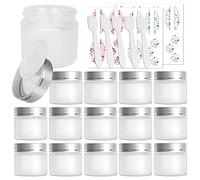 Lot de 15 bocaux en verre transparent mat de 60 ml avec couvercles argentés et doublures intérieures, vides rondes, rechargeables pour cosmétiques, beurre corporel, gommages, crème pour le visage, etc