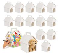 Lot de 15 boîtes cadeaux vides mignonnes en forme de maison - Boîtes cadeaux portables pliables avec trous blancs - Boîtes cadeaux de fête pliables sur le thème de l'adoption, des chiots - Peinture