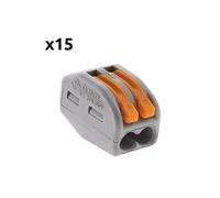 - Lot de 15 bornes automatiques à cliquet S222 - 2 entrées - fils rigides et souples 4mm² max - Orange