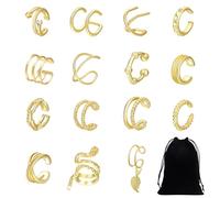 Lot de 15 Boucles d'Oreilles à Clip Dorées Avec Sac de Rangement - Cartilages, Percées, Enroulées - Pour Femme (Métal)