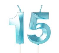 Lot de 15 bougies bleues pour 15e anniversaire de garçon