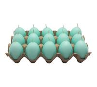 Lot de 15 bougies d'œufs de Pâques - Bougies comme œuf de Pâques, bougie en cire, bougie décorative comme œuf de Pâques en bleu pastel, contenu de la livraison : 15 bougies œufs, taille H/Ø 6 x 4,5 cm