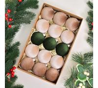 Lot de 15 boules de Noël en velours à suspendre pour arbre, fenêtre, mur et cheminée - 6 cm - Pour charmante décoration de vacances (kaki)