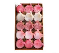 Lot de 15 boules de Noël en velours avec nœuds Rose 8 cm