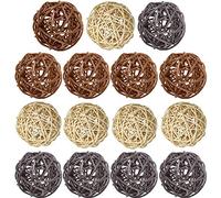 Lot de 15 boules de rotin décoratives multicolores en osier - Boules naturelles - Vase de remplissage pour bricolage, artisanat, fête, accessoires d'aromathérapie Natural Brown Gray