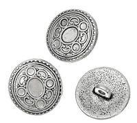 Lot de 15 boutons à œillets en métal avec motif circulaire - Argent vieilli - Diamètre : environ 17 mm