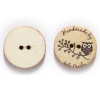 Lot de 15 boutons en bois nobles - 25 mm - Motif chouette - Ronds - 2 trous - Pour couture, bricolage, scrapbooking