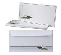 Lot de 15 cartes de condoléances - Avec enveloppe - Format DIN long - Motif : fleurs de deuil - Sans fenêtre - Empathiques - Pour les messages de remerciements