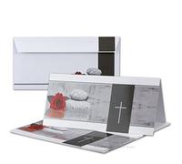 Lot de 15 cartes de condoléances doubles - Avec enveloppes - Format DIN long - Motif : rose, pierre et croix funéraire - Sans fenêtre - Empathiques - Pour les messages de remerciements