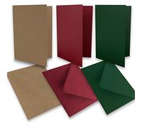 Lot de 15 cartes pliantes - Format A6 - 160 g/m², 220 g/m², kraft - Rouge foncé - Vert foncé - Avec enveloppes au format C6, 80 g/m², 90 g/m², avec fermeture humide