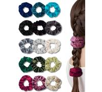 Lot de 15 chouchous colorés en velours pour femme et fille - Élastiques doux et élastiques - Pour femme