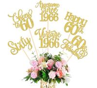 Lot de 15 décorations de gâteau vintage 1965 Happy 60th Sixty Awesome Since 1965 60 Fabulous Décoration de gâteau pour fêter 60 ans d'anniversaire de mariage Doré