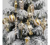 Lot de 15 décorations de Noël en plastique à la menthe poivrée et bonbons pour décoration d'intérieur festive (doré)