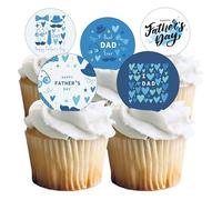 Lot de 15 décorations prédécoupées en papier comestible pour gâteaux et cupcakes Motif Happy Father's Day Dad Daddy - Cercles de 5 cm